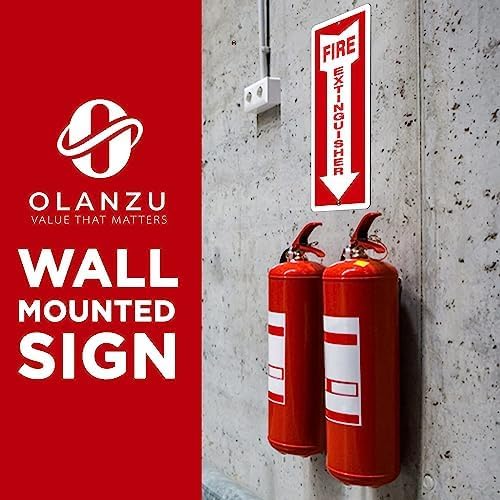 OLANZU Fire Extinguisher Signs For Business - Pack of 12 - Metal Fire Extinguisher Sign 4" x 12" Aluminum - UV Protected for Indoors & Outdoors