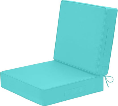 Wellsin Outdoor Deep Seat Patio Cushions, 24 x 24 Waterproof & 3-Year Fade Resistant Outdoor Cushions with Removable Covers,Ties and Handle for Chair, Sofa, Couch, Teal