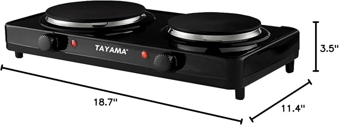 Tayama Dual Burner 6.5 in. and 6 in. Black Diecast Hot Plate with Temperature Controls