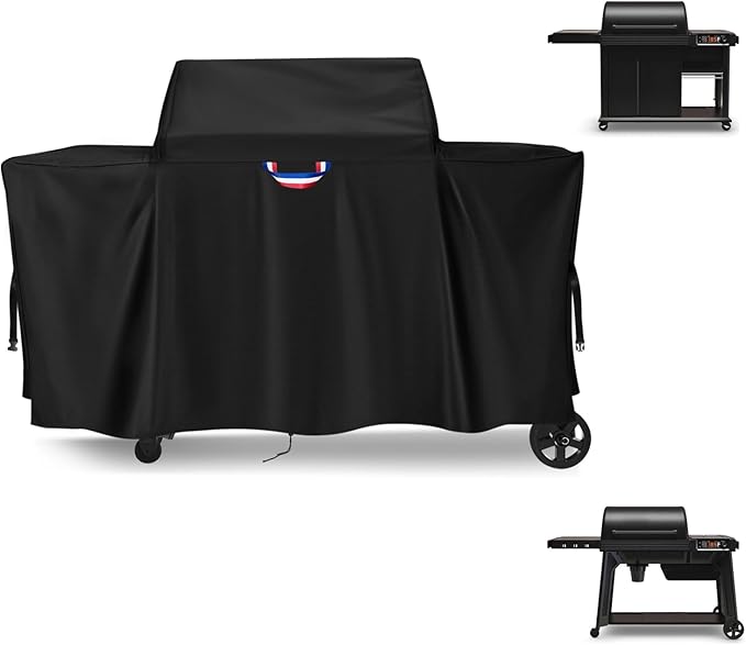 Grill Cover for Traeger Woodridge Pro/Elite Grills, Outdoor Waterproof BBQ Smoker Cover with Top Handles & Adjustable Straps, Pellet Grill Heavy Duty Accessory- 69x28x47 in, Black