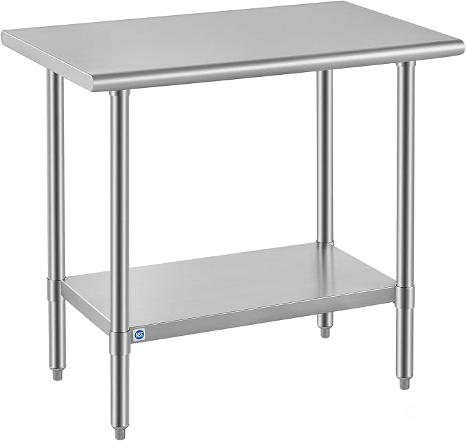 ROCKPOINT All Stainless Steel Table for Perp & Work 24x36 Inch,Commercial Heavy Duty Workbench with Stainless Legs & Adjustable Undershelf, 750 lb Capacity for Restaurant,Home and Outdoor Kitchens