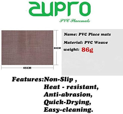 Zupro Placemats Set of 4 for Kitchen Dining Table Washable Braided Table Mats Heat-Resistant Placemats Non-Slip Woven PVC Vinyl Place Mats for Everyday use or Holidays Dinner 18"x12"(Grey)
