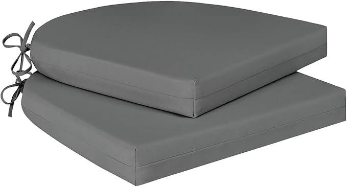 Cozyide Outdoor Chair Cushions, Waterproof Patio Seat Cushions with Adjustable Straps, Round Corner Patio Chair Cushions for Garden, Dark Grey, 17x16x2 Inch (Pack of 2)