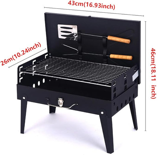 Folding Portable Barbecue Charcoal Grill, Easy to Assembly & Clean, for Travel, Outdoor Cooking and BBQ, Camping Grill Picnic Patio Backyard，Picnics for 3-5 Person