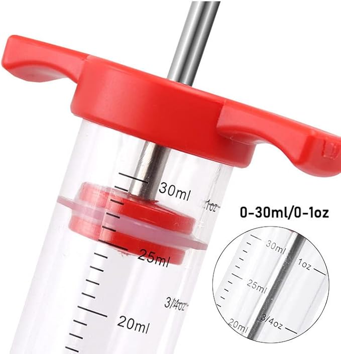 Meat Injector Kit, Plastic Marinade Turkey Injector Syringe with Screw-on Meat Needle for BBQ Grill,1-oz,with 2 Professional Needles,1 Cleaning Brush,3 Extra O-Rings,1 Brush For Basting