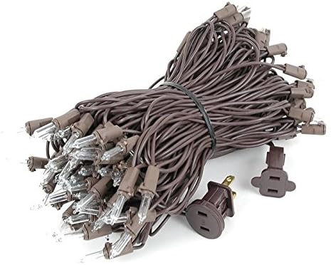 Novelty Lights 50 Feet 100 Bulbs Traditional Incandescent Mini Lights, Clear on Brown Wire with 6" Spacing, Commercial Grade and UL Listed for Indoor/Outdoor Use, End-to-End Connectable