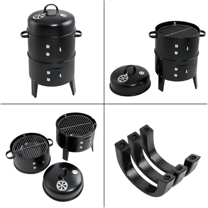 Vertical Charcoal Smoker with Built-in Thermometer BBQ Smoker Grill with Air Vent 2 Access Doors for Parties Camping Outdoor Cooking