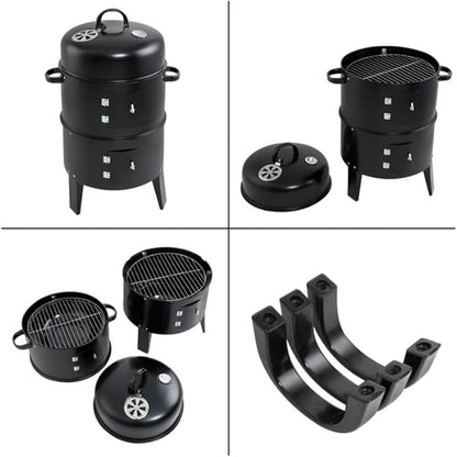 Vertical Charcoal Smoker with Built-in Thermometer BBQ Smoker Grill with Air Vent 2 Access Doors for Parties Camping Outdoor Cooking