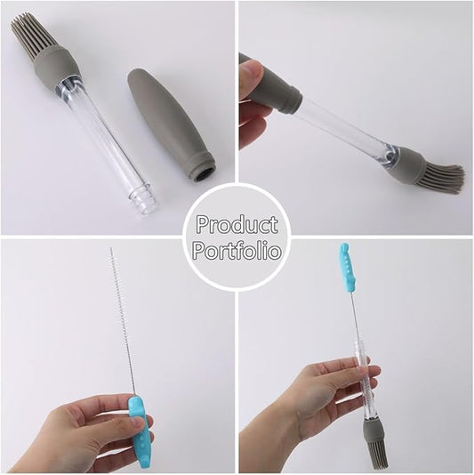 4 PCS Basting Brush For Outdoor Barbecue, Silicone Brushes Cooking with 1 PCS Straw Brush, Basting Brushes for Cooking Perfect for Grilling Baking Salad Making or Grilling Steaks.