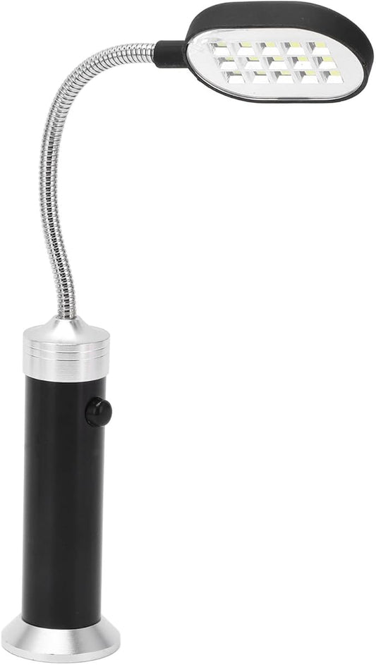 Drfeify LED Magnetic Work Light, 15 LEDs, 360° Flexible Gooseneck, 11cm Arm, Battery Operated, Black