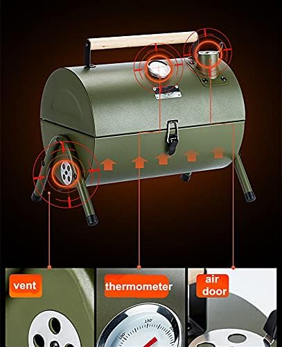 Portable Charcoal Barbecue Grill Outdoor BBQ Grill with Stainless Steel Grill Patio Camping Picnic Barbecue Stove Suitable for Car Picnic 3-5 People (Color : Green)