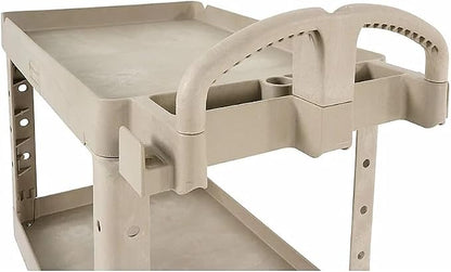 Rubbermaid Commercial Products BRUTE Heavy Duty 2-Shelf Utility/Service Cart, Medium, Lipped Shelves, Ergonomic Handle, 500 lbs. Capacity, Beige, for Warehouse/Garage/Cleaning/Maintenance