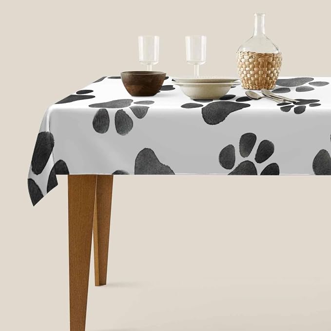 TKS MITLAN Dog Paws Cute Tablecloth 60x84 Inch Rectangular Animal Grey Footprints Oblong Table Cloth Kitchen Table Decorations for Home Dinner Party
