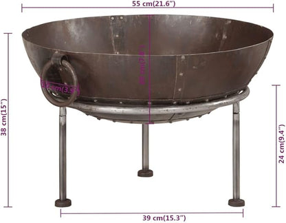 21.7 Inch Iron Fire Pit for Garden Patio, Outdoor Wood Burning Fire Bowl with Handles, Sturdy 3-Legged Fireplace for Backyard Heating and BBQ
