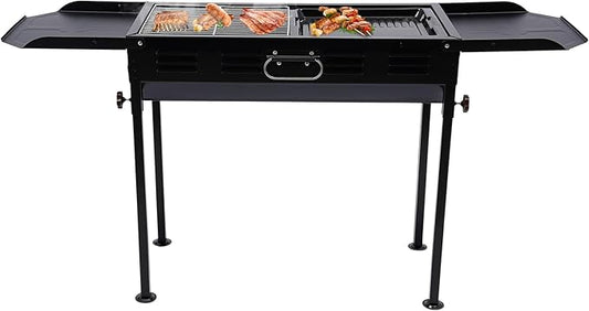 Portable Charcoal Grill, Adjustable Height Folding Outdoor BBQ Grill, Stainless Steel Barbecue Charcoal Grill Tool Kits w/Grill Grids & Frying Pan for Cooking Backyard Camping Picnics Beach