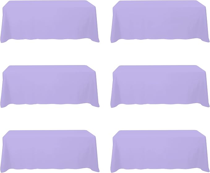 BRILLMAX 6 Pack Lavender Tablecloths 90x156 Inch for 8ft Rectangle Tables | 150 GSM Polyester Fabric, Floor Length Drop, Water, Stain & Wrinkle Resistant Cloth Cover for Wedding Reception Banquet Party