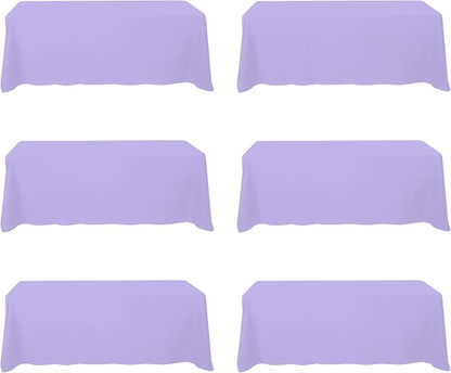 BRILLMAX 6 Pack Lavender Tablecloths 90x156 Inch for 8ft Rectangle Tables | 150 GSM Polyester Fabric, Floor Length Drop, Water, Stain & Wrinkle Resistant Cloth Cover for Wedding Reception Banquet Party