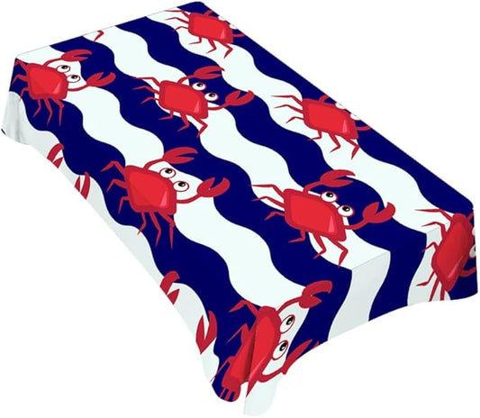 TKS MITLAN Happy Crabs Tablecloth 52 x 70 Inch Rectangular Sea Wavy Stripe Cute Animal Cartoon Fun Oblong Table Cloth Kitchen Table Decorations for Home Dinner Party
