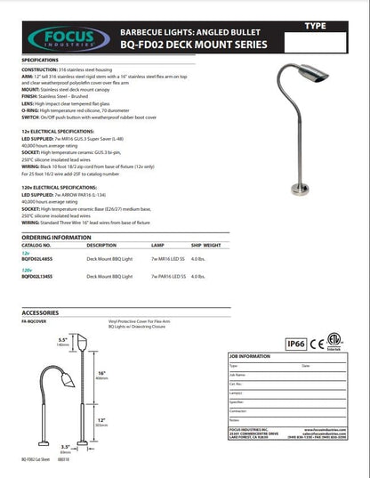 Focus Deck Mount Angled Bullet LED BBQ Light BQFD02L134SS