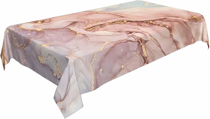 TKS MITLAN Marble Tablecloth 52 x 70 Inch Rectangular Abstract Pink Golden Waves Marble Pattern Oblong Table Cloth Kitchen Table Decorations for Home Dinner Party