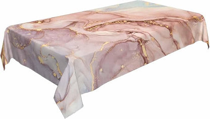 TKS MITLAN Marble Tablecloth 52 x 70 Inch Rectangular Abstract Pink Golden Waves Marble Pattern Oblong Table Cloth Kitchen Table Decorations for Home Dinner Party