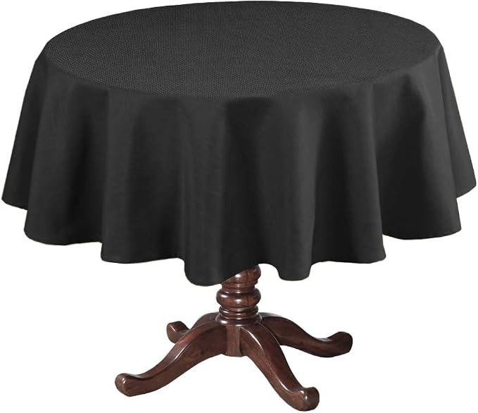 H.VERSAILTEX Linen Textured Table Cloths Round 60 Inch Premium Solid Tablecloth Spill-Proof Waterproof Table Cover for Dining Buffet Feature Extra Soft and Thick Fabric Wrinkle Free, Black