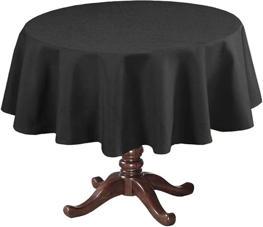 H.VERSAILTEX Linen Textured Table Cloths Round 60 Inch Premium Solid Tablecloth Spill-Proof Waterproof Table Cover for Dining Buffet Feature Extra Soft and Thick Fabric Wrinkle Free, Black