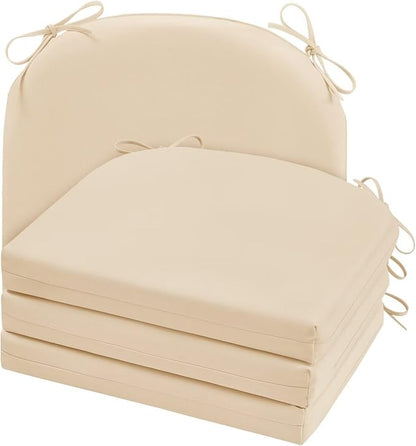 Cozyide Outdoor Chair Cushions, Waterproof Patio Seat Cushions with Adjustable Straps, Round Corner Patio Chair Cushions for Garden, Beige, 17x16x2 Inch (Pack of 4)