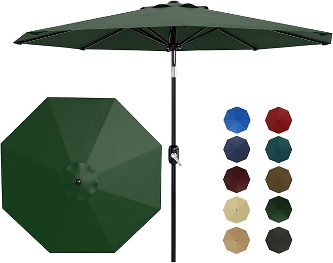 Garvee 10FT Patio Umbrella - Outdoor Table Umbrella with Smooth Crank Lift, Push Button Tilt and 8 Sturdy Ribs - Market Umbrella UV Protection Waterproof for Pool, Deck, Yard, Garden