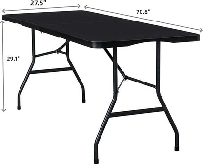 Folding Table 6ft Foldable Table with Built in Handle & Steel Legs / 6FT Heavy Duty Folding Portable,Perfect for Party, Dining Indoor/Outdoor Events, Tailgating & Backyard BBQ, Black
