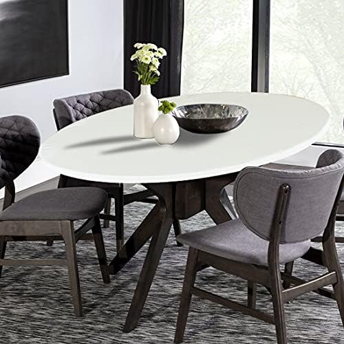LUSHVIDA Round Waterproof Table Cover Elastic Vinyl Fitted Tablecloth Elastic Edged Plastic Table Cloth (Ivory, Best for Up to 36"-44" Round)