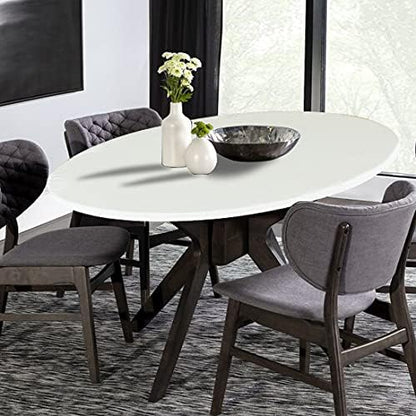 LUSHVIDA Round Waterproof Table Cover Elastic Vinyl Fitted Tablecloth Elastic Edged Plastic Table Cloth (Ivory, Best for Up to 36"-44" Round)