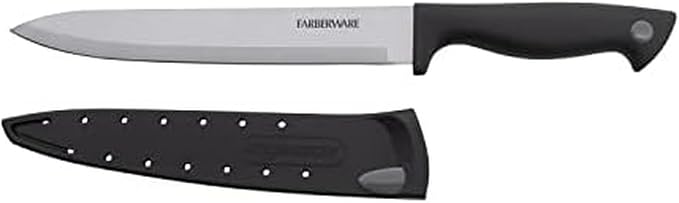 Farberware 8 Inch Slicing Knife with EdgeKeeper Self-Sharpening Sheath, High-Carbon Stainless Steel Blade, Ergonomic Handle for Effortless Meat and Food Prep