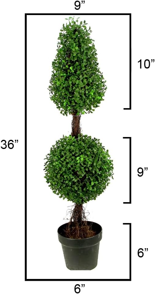 Admired by Nature 26" Artificial Topiary 2 Ball Shape Boxwood Topiary with Planter - For Home Decor, Offices, Indoor Outdoor Display - Green/Green Pot