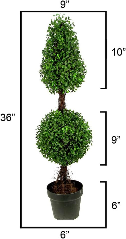 Admired by Nature 26" Artificial Topiary 2 Ball Shape Boxwood Topiary with Planter - For Home Decor, Offices, Indoor Outdoor Display - Green/Green Pot