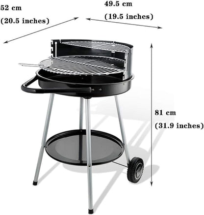 BBQ Grill,Portable Charcoal Grill for Picnic in The Park, Outdoor Large Barbecue Grill with Movable Rollers, Grill Net Height Adjustment in 4 Levels (Color : Black, Size : 52 * 49.5 * 81cm)