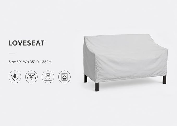 Treasure Garden Loveseat Cover, 300D Polyester Outdoor Deep Seating Sofa Cover, Water Resistant, UPF50+ UV Protection, Elastic Hem, Spring Cinch Lock, Built-In Pouch & Storage Bag, Gray