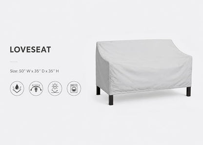 Treasure Garden Loveseat Cover, 300D Polyester Outdoor Deep Seating Sofa Cover, Water Resistant, UPF50+ UV Protection, Elastic Hem, Spring Cinch Lock, Built-In Pouch & Storage Bag, Gray