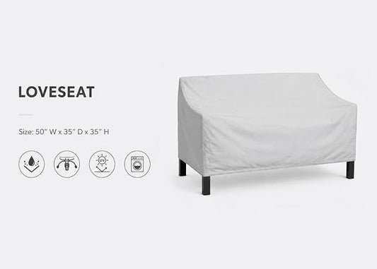 Treasure Garden Loveseat Cover, 300D Polyester Outdoor Deep Seating Sofa Cover, Water Resistant, UPF50+ UV Protection, Elastic Hem, Spring Cinch Lock, Built-In Pouch & Storage Bag, Gray
