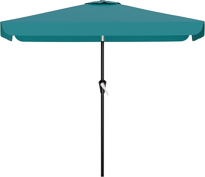 AreShark 6.5 x 10 FT Rectangular Valance Patio Umbrella, Outdoor Umbrella with Tilt and Crank, Market Table Umbrellas W/ 6 Ribs UV Protection for Garden, Deck, Backyard and Pool, Lake Blue