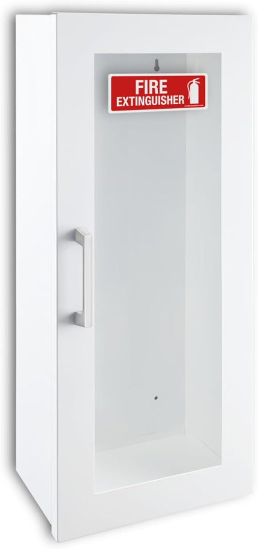 Fire Extinguisher Mount for Wall & Surface - 22 Gauge Steel, USA Made - Fire Extinguisher Cabinet Storage w/Metal Handle - Indoor & Outdoor Use - 24.5H x 9.25W x 6.5D - White
