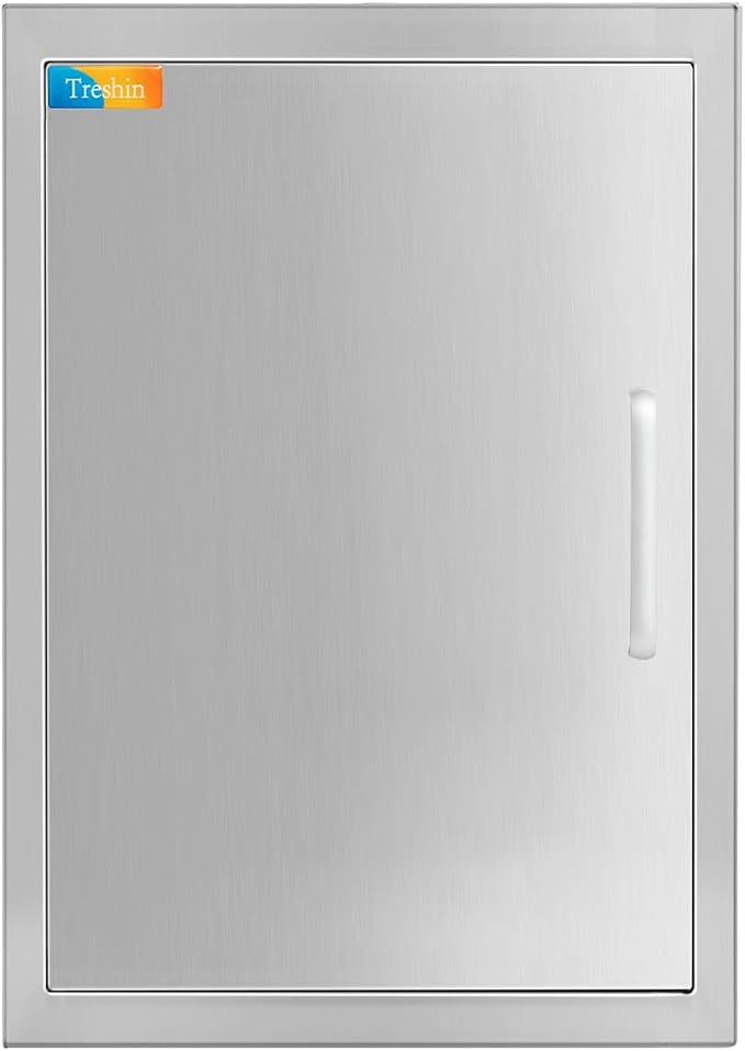 Treshin Outdoor Kitchen Door 17" W x 24" H, Single BBQ Access Doors | Stainless Steel Door with Magnetic Closure & Hooks, Flush Mount for Grill Island, Outdoor Kitchens, BBQ Station