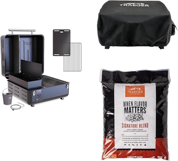 Ranger Portable Wood Pellet Grill and Smoker with Full-Length Cover and Signature Blend Pellets 18 lb Bag