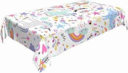 TKS MITLAN Unicorn Tablecloth Decor Rainbow Cute Doodle Fun Beautiful Cartoon Art Blue Flowers Leaf Table Cloth Dining Room Kitchen Table Cover 60" X 84" Oblong/Rectangle
