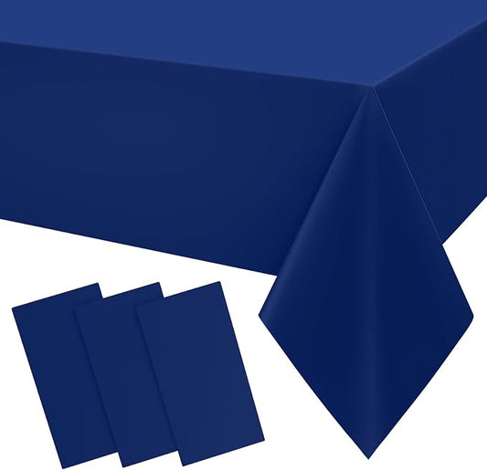 Smiry Disposable Table Cloth 3 Pack, 54 x 156 Inch Waterproof Plastic Tablecloth, Decorative Rectangle Table Covers for Party, Birthday, Picnic, Navy