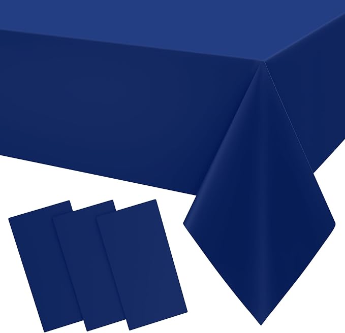 Smiry Disposable Table Cloth 3 Pack, 54 x 78 Inch Waterproof Plastic Tablecloth, Decorative Rectangle Table Covers for Party, Birthday, Picnic, Navy