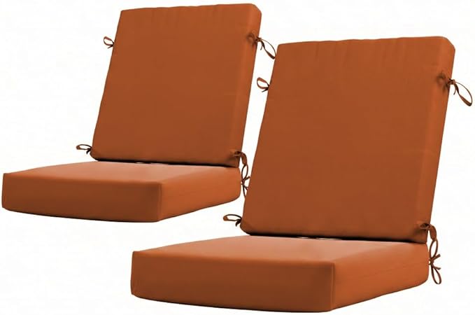 California Umbrella Outdoor Dining Chair, Set of 2 Patio Seat Cushions, 20 x 40 Inch, Premium Outdoor Memory Foam, Fade Resistant, Sunbrella Fabric, Fabric Ties, Tuscan