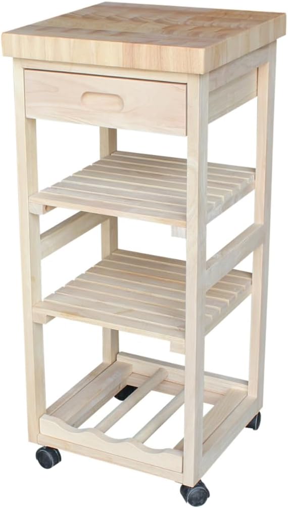 IC International Concepts, Kitchen Trolley, Solid Wood, Real Parawood, 15" W x 15" D x 33" H, 50 lbs/Shelf wt. Capacity, Easy Assembly, DIY, Paint or Stain Your Way, Unfinished