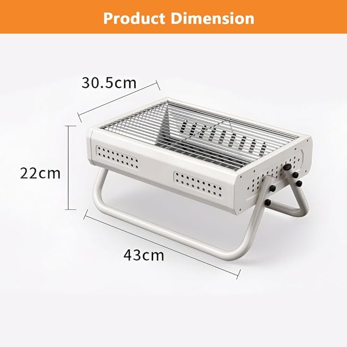 AIZYR Small Charcoal Grill, Stainless Steel Barbecue Grill Portable Lightweight BBQ Grill Indoor Outdoor Grill Tools for Camping Travel Party,White