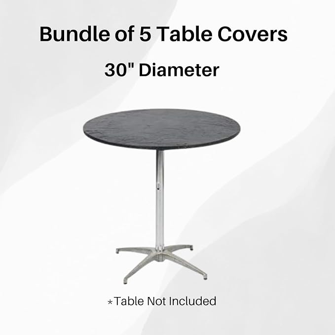 30" Round Fitted Plastic Table Covers, Bundle of 5 (Black)